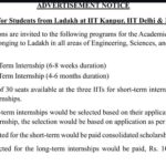 Internship Opportunity for Ladakh Students at IIT Kanpur, IIT Delhi, and IIT Bombay 2026–27