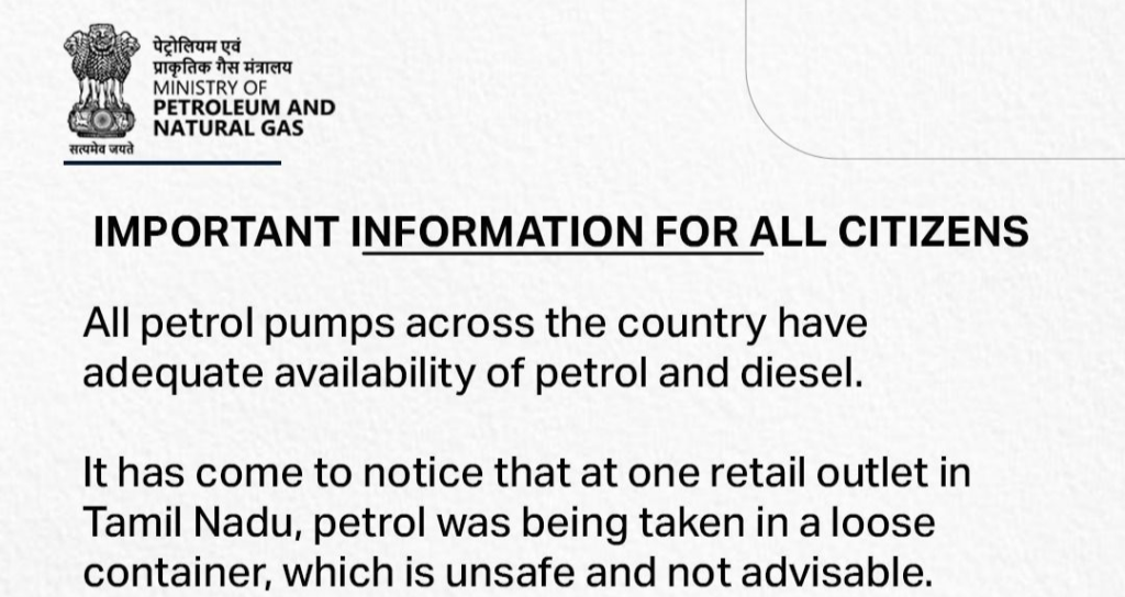 Petrol and Diesel Adequately Available Across the Country; Public Advised Not to Store Fuel in Unsafe Containers