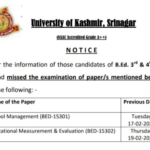 University of Kashmir Announces Revised Dates for B.Ed 3rd & 4th Semester Missed Examinations