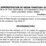 Engagement of Guest Faculty on temporary basis in Government Polytechnic Colleges of UT of Ladakh for the Academic year 2026-27.