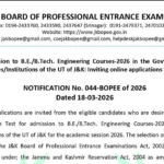 Admission to B.E./B.Tech. Engineering Courses–2026 in Government/Private Engineering Colleges of UT of J&K: Online Applications Invited