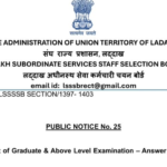 Ladakh Subordinate Services Staff Selection Board Releases Provisional Answer Keys for Graduate & Above Level Examination