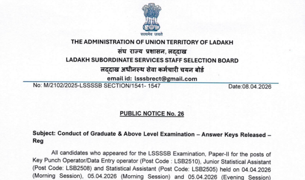 Answer Keys Released for LSSSSB Graduate Level Examination