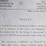 Written Test for Contractual Lecturer Posts Scheduled on April 17 in Leh