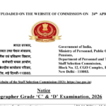 SSC Invites Applications for Stenographer Grade ‘C’ & ‘D’ Examination 2026