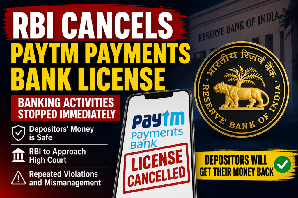 RBI Cancels License of Paytm Payments Bank Limited