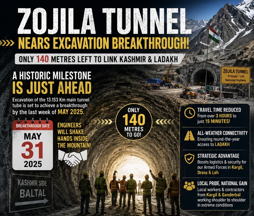 Zojila Tunnel nears excavation breakthrough as 140 metres of work left