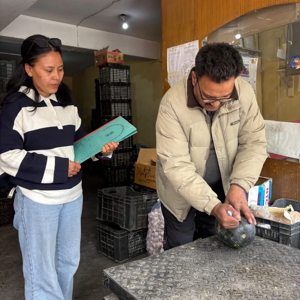 Food Safety Department Leh Ladakh Conducts Inspection and On-Spot Testing of Fruits and Vegetable Shops in Leh.