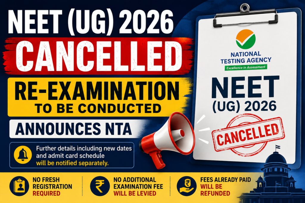 NEET (UG) 2026 Cancelled; Re-Examination to be Conducted, Announces NTA