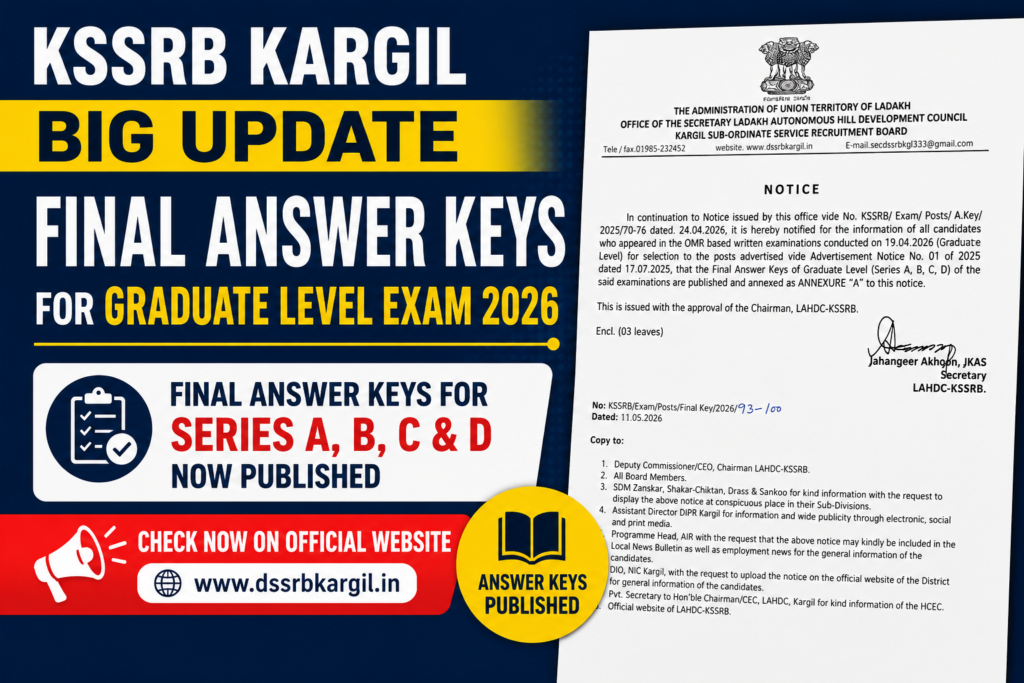 KSSRB Kargil Releases Final Answer Keys for Graduate Level Exam 2026
