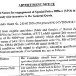 Advertisement notice for engagement of Special Police Officer in District Zanskar against 26 vacancies in the General Quota.